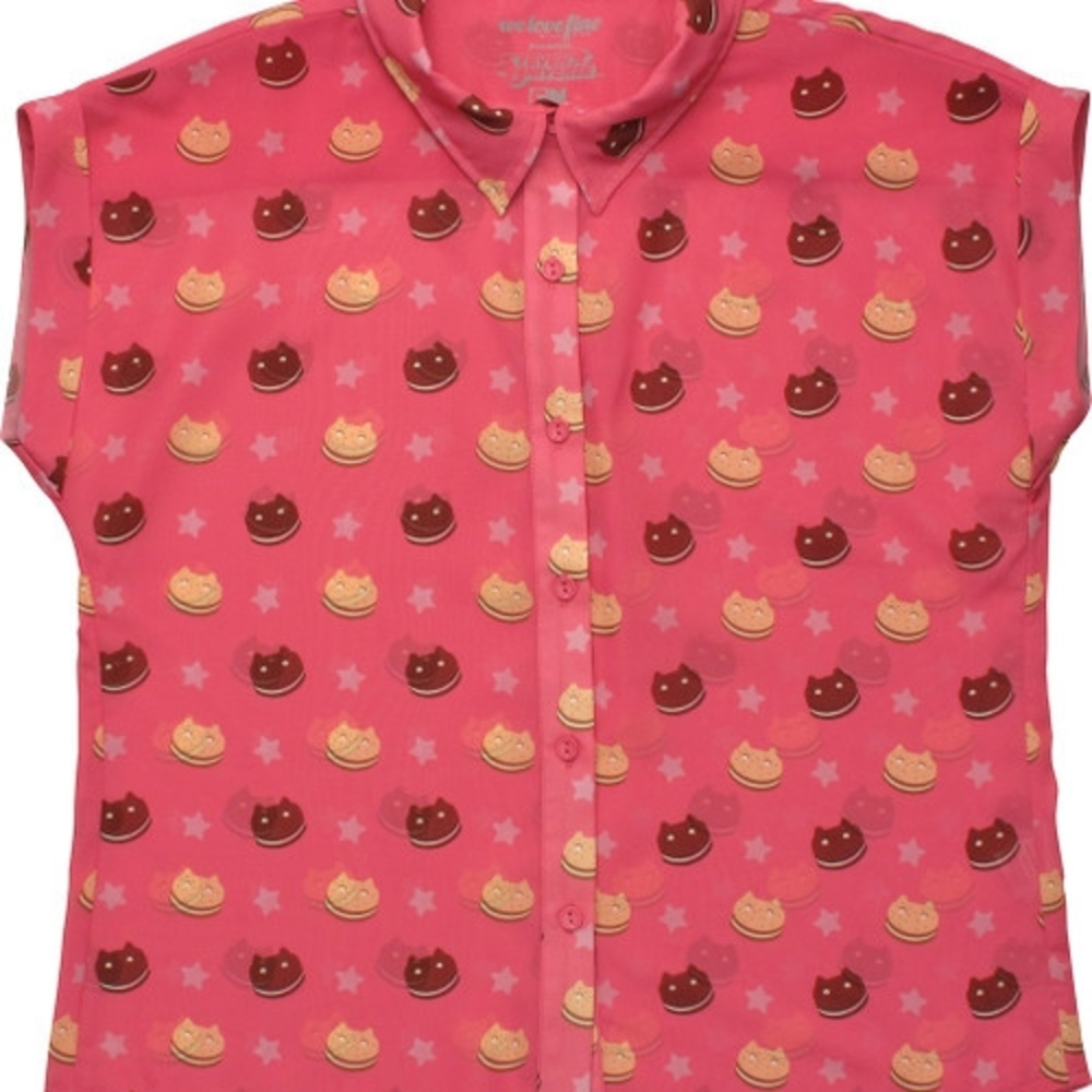 Steven Universe NEW Cookie Cat Button Down Shirt, Size Small